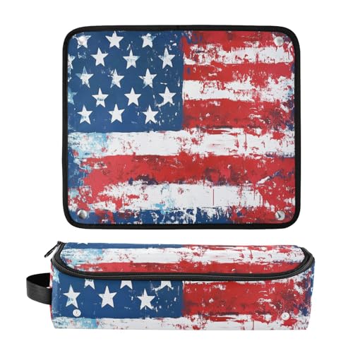 Bolsa de viaje para herramientas de cabello con alfombrilla removedora resistente al calor y soporte para planchas, rizadores, secador y cepillos con diseño de bandera americana miniatura 3