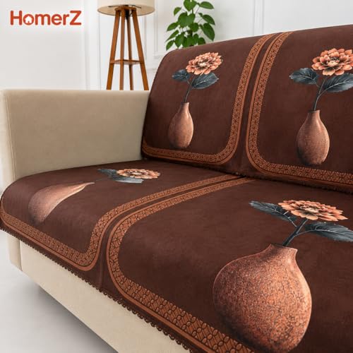Image of Homerz Premium 'Luxe Series' Holland Velvet Sofa Cover | Smooth Finish | Anti-Skid Fleece Backing | Soft Touch Couch Protector for Living Room (Vase, 1 Seater, Seat Cover with Backrest)