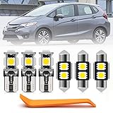 6pcs White LED Interior Lights Bulb Kit for Hon'da Fit 2009 2010 2011 2012 2013 2014 Map Dome Trunk Cargo License Plate Lights Super Bright 6000K Interior Light Bulbs + Install Tool