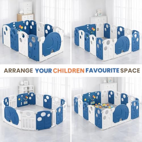 Image of 20 panel Playpen for Babies upto 5 year with Mat and Balls Foldable Baby Play Area Indoor Setup Play Yard Fence for Toddlers Kids Playarea Setup Outdoor Children Play Pen with Gate Baby Playpen(7 * 6 ft=42 SQFT, Blue)