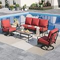Sophia & William Patio Furniture Set, 4 Piece Metal Outdoor Conversation Set with 3-Seater Outdoor Couch, 2 Swivel Chairs, 1 Coffee Table for Outdoor Seating, Backyard, Porch(Red)