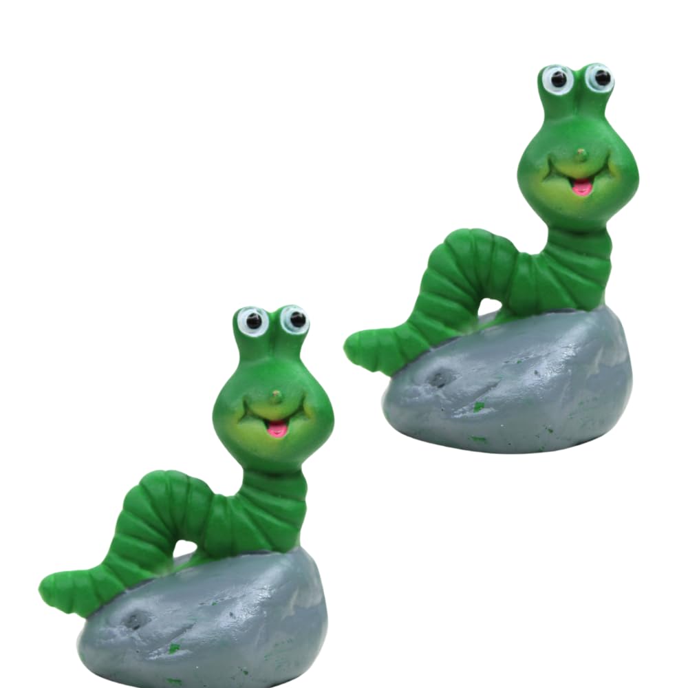 wonderland imported miniatures (pack of 2) caterpillar sitting on stone |miniature figurine| shelf dcor | resin home dcor | gift items