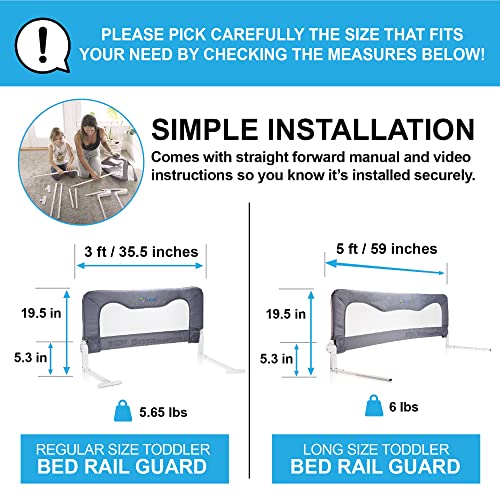 Totcraft Toddler Bed Rails Guard – Universal Baby & Children Bed Rail For Box Spring &Slats – Kids Bed Rail For Toddlers For Cribs, Twin, Double, Full Size Queen & King Bed - Grey (35.5L19.5H) In #TOP3