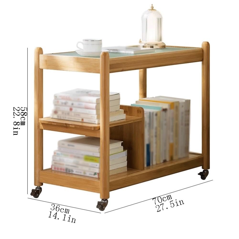 Libreria Portatile Carrello portaoggetti for libreria con Ruote universali, ripiano in bambù con lastra di Vetro, for Studio Domestico o espositore Mobile for Ufficio Scaffale di stoccaggio