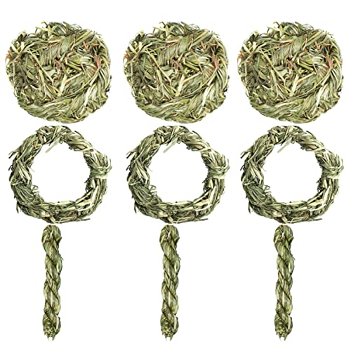 Mipcase Natural Pet Teeth Grinding Snack Toy Set 9Pcs for Chinchillas Guinea Pigs and Hamsters Chewing Grass Rings for Dental Health and Active Play
