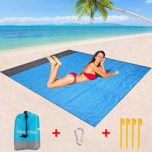 Hivernou Sand Free Beach Mat, 82" X79"Oversized Sand Free Beach Blanket, Outdoor Picnic