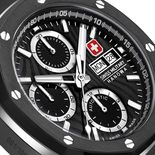 Image of Swiss Military Hanowa Damask Legends Iron Black Round Dial Swiss Made Automatic Watch for Men | SMWGL0007030