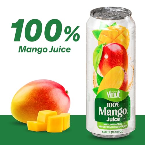 Image of VINUT 100% Mango Juice, No Sugar Added, Never From Concentrate, 16.9 fl oz (500 mL) Can, Pack of 12