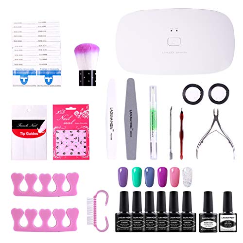 Lagunamoon Gel Nail Polish Kit with UV Light 24W Nail Lamp Gel Base Coat and Top Coat Gel Polish 6PCS Gel Nail Colours Set