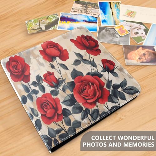 Álbum de fotos con adhesivo para bricolaje con encuadernador de 3 anillos rojo con rosas, 40 páginas 8x10 para recuerdos miniatura 5