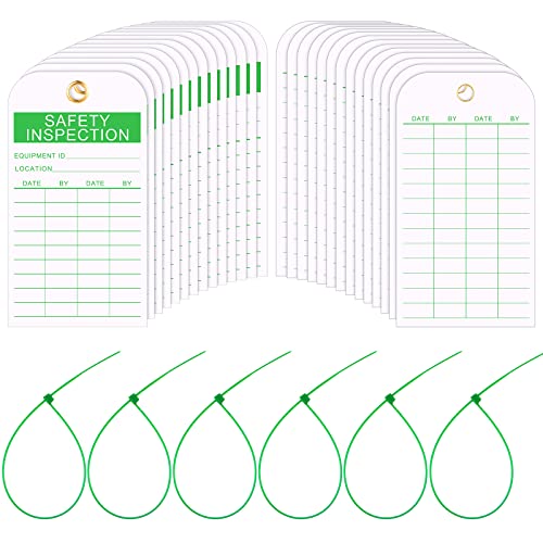 100 Pack Safety Inspection Tag Accident Prevention Tag Fire Extinguisher Tags with Zip Ties Multi Purpose Cable Ties for Indoor Outdoor Fire Extinguisher Scaffold Ladder (Green)