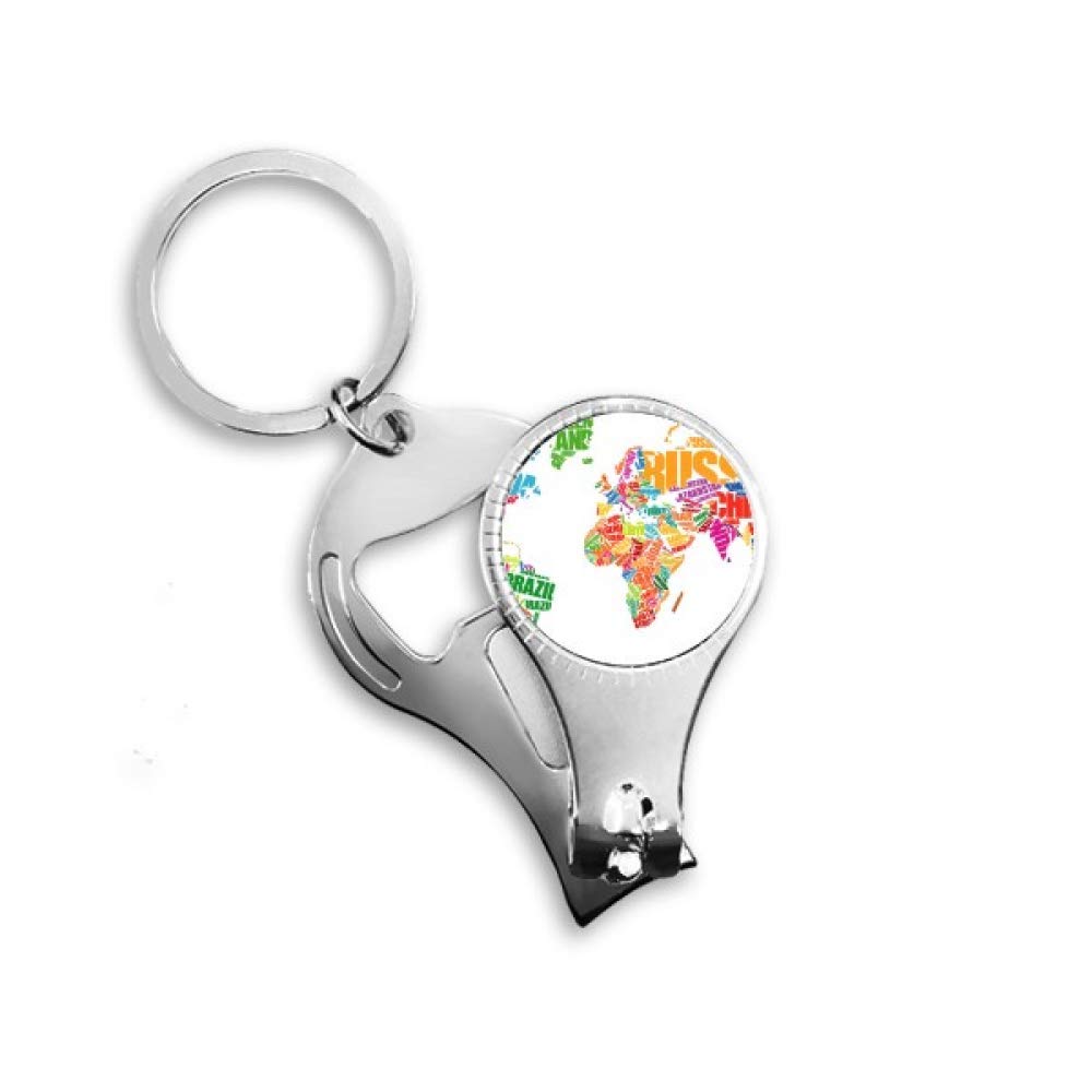 Mutlicolour World Map Countries Name Nail Nipper Ring Key Chain Bottle Opener Clipper