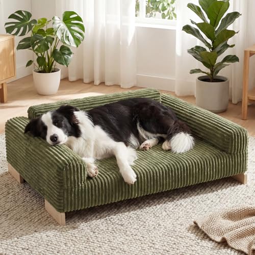 Veehoo Elevated Dog Bed Indoor Wood Furniture Style Dog Couch Sofa with Removable Washable Cover Cute & Durable Dogs Bed Furniture for Medium Size Dogs Up to 60 lbs