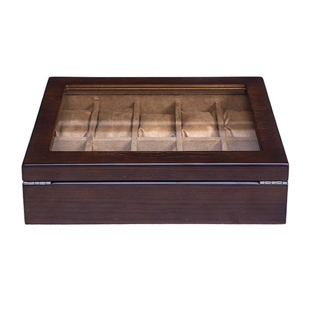 MUSUMI Caja de reloj de Madera con 10 ranuras Caja de almacenamiento de exhibición de joyería con tapa de vidrio y caja de Regalo de almohada de almacenamiento extraíble para Hombres y Mujeres