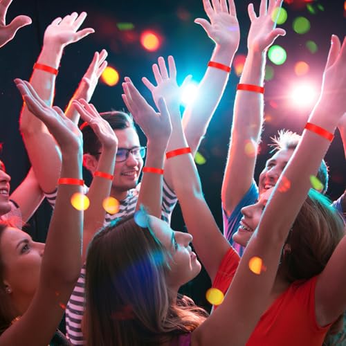 Image of Henoyso 600 Pcs Red Plastic Wristbands for Events Vinyl Waterproof Pool Wristbands Neon Color Plastic Bracelet for Party Events Arm Band Identification for Concerts Carnivals