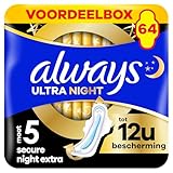 Always Ultra Secure Night Damenbinden (Größe 5) mit Flügeln 64 Stück, Super Saugfähig Und Ultra Dünn, für Die Periode