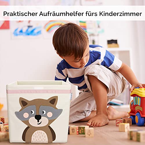 GLÜCKSWOLKE Kinder Aufbewahrungsbox - 15 Motive I Spielzeugkiste mit Deckel für Kinderzimmer I Spielzeug Boxen (33x33x33) zur Aufbewahrung im Kallax Regal I Waldtiere Motiv Waschbär