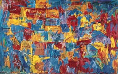 Póster Mapa por Jasper Johns Estados Unidos América abstracto Cool colores cálidos Impresión 11 x 14