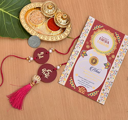 Pride Store Couple Rakhi & Thali Set - Resin Rakhis For Bhai & Bhabhi, With Greeting Card & Coin (Blue, Pearl)