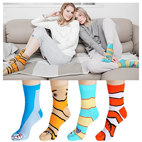 Neer 12 Pairs Ocean Sea Fish Socks Funny Split Toe Socks Novelty Cotton Tabi Split Toe Fish Crew Sock for Women Men Teenager Gift for Christmas - Thumbnail 5