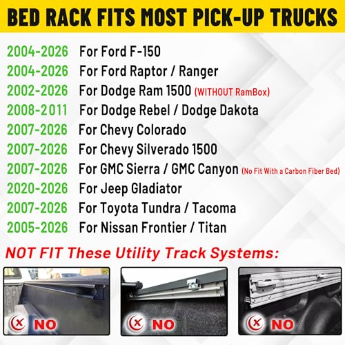 Image of MONOKING Heavy Duty Adjustable Roll Bar with 3rd Brake Light, DIY Color Chase Rack Compatible with Tonneau Cover for 2004-2026 F150 Silverado Sierra 1500 Tundra Gladiator Tacoma, Rugged Carbon Steel