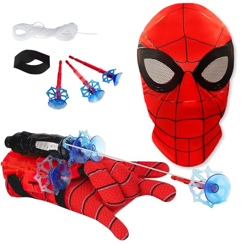 TKGEOUE Spider Launcher Handschuh Handgelenk Spielzeug Set Hero Handschuhe Spielzeug Held Launcher für Cosplay Handschuh Lustiges Lernspielzeug mit Kinder Maske Geschenk