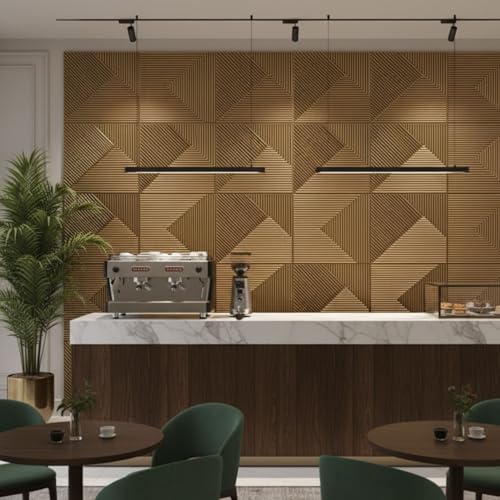 Image of Kayra Decor 3D PVC Wall Panels | Fluted Design - Golden Color | 19.7 inch x 19.7 inch (Pack of 40) - Covers 107.60 Sq. Ft | Premium Home & Office Wall Decoration