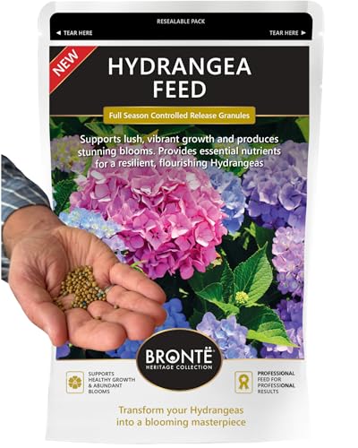 Bronte Heritage Hydrangea Feed Controlled-Release Fertiliser Plant Food for Hydrangeas in Borders Pots Containers Easy-Apply Granules for Strong Stems Vibrant Blooms & Healthy Growth 120g Pouch
