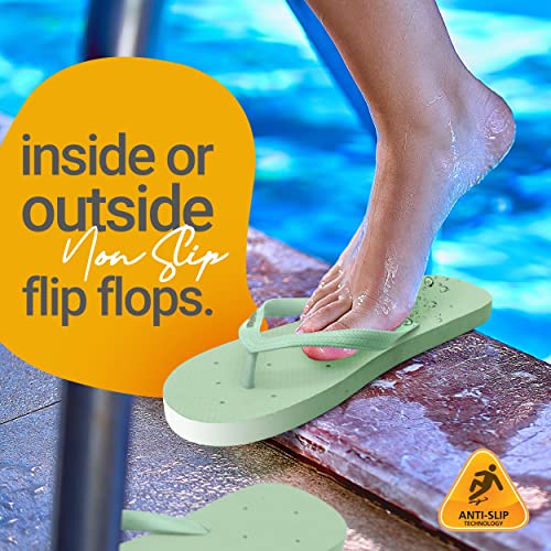 Image of Shower Shoez Womens Non-Slip Flip Flops with Drain Holes Protect Your Feet from Dirty Surfaces Slip-Resistant Soles, Quick-Drying, Lightweight Ideal for Gyms, Dorms, Pools (Soft Sage, 7-8)