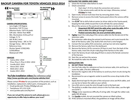 Pyvideo Rear Backup Camera Kit For Toyota Camry, Corolla, Prius And More (2012-2014) - (Color: Black) #TOP5