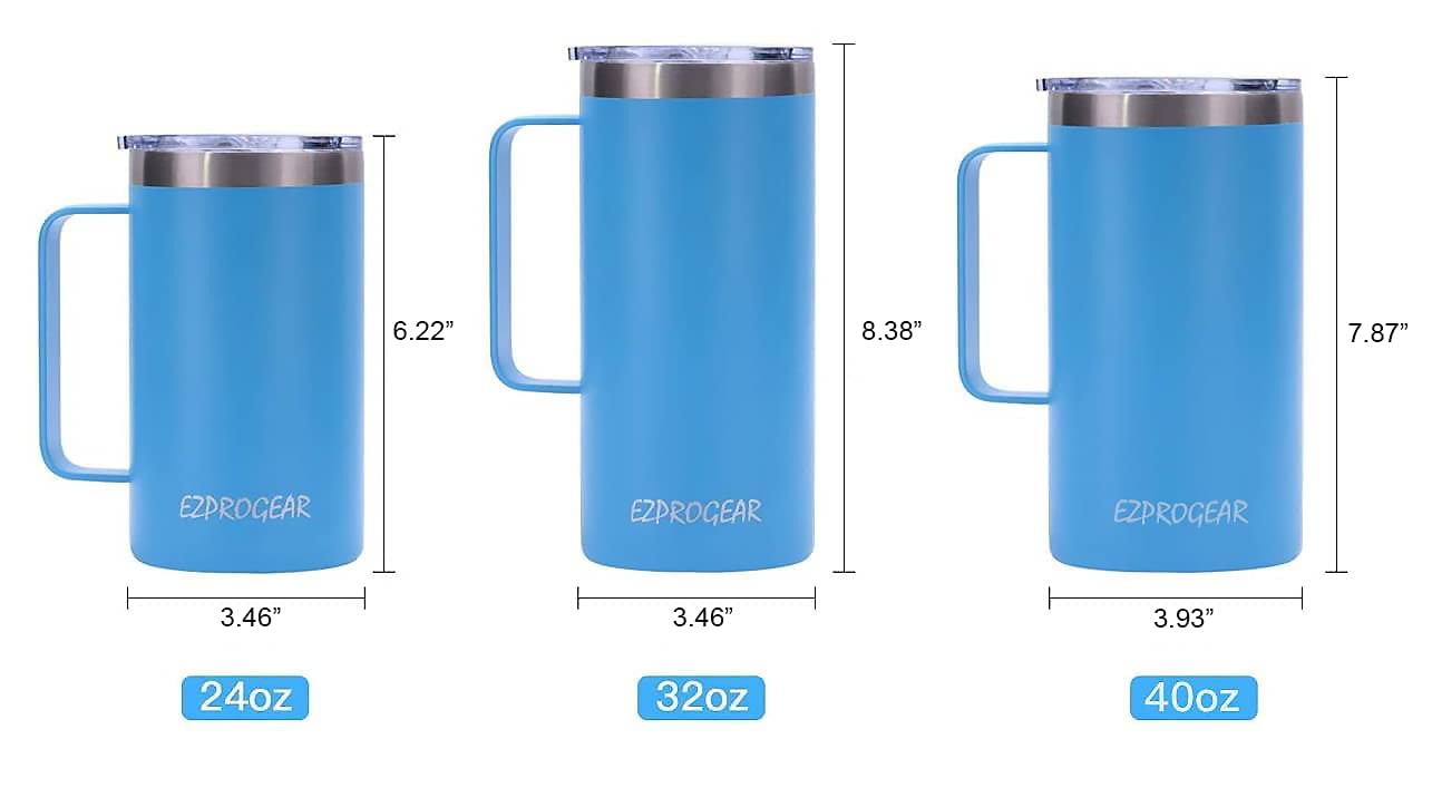 Ezprogear Chope à bière en acier inoxydable à double paroi avec poignée et couvercle Motif œillets Rose pailleté 950 ml