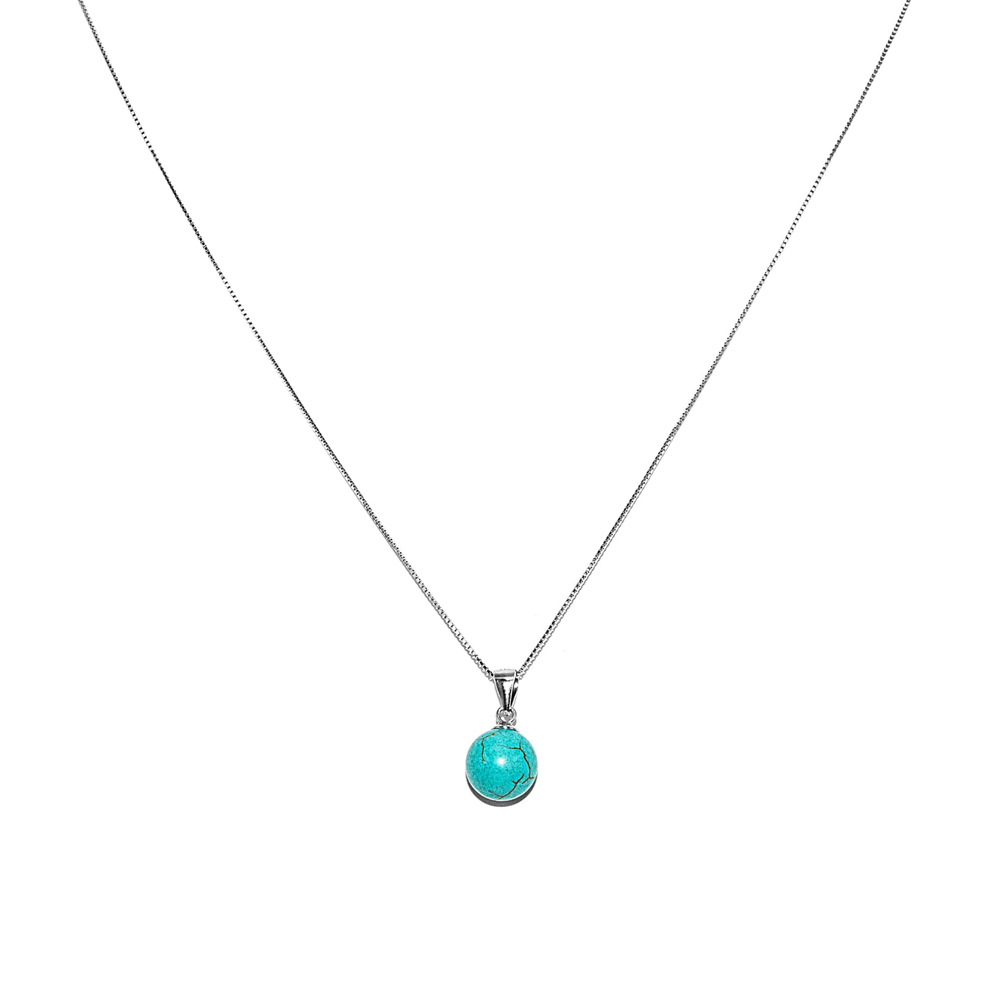 Venezianer Kette Halskette 0,6 mm dünn Perlenanhänger Tigerauge - Cat Eye - Türkis 925 Sterling Silber Damen Halskette 10mm Perlen