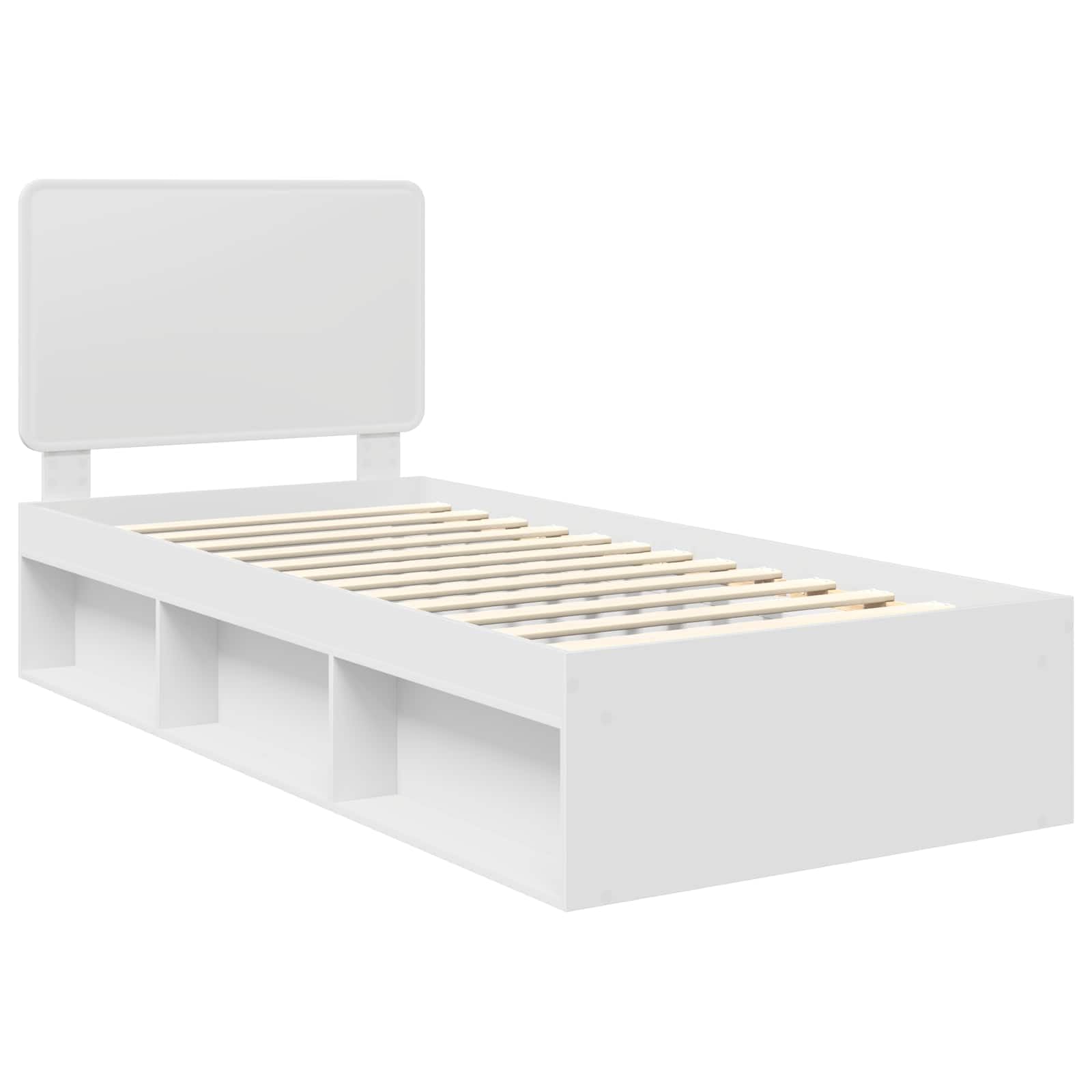 lite drewno sosnowe zagłówek nowoczesna sypialnia 90 x 190 cm biały | Ramka łóżka z zagłówkiem Biały 90 x 190 cm Lite drewno sosnowe Solidna Stelaż Listwy Nowoczesna