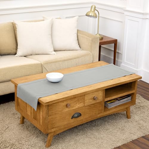 Solino Home Cotton Linen Dining Table Runner Light Grey Woven, 14 x 60 in