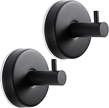 Suction Cup Hooks, 2 Pack Black Stainless Steel Suction Hook for Shower Bathroom Towel Hook Holders Shower Hooks Hanging Towels, Loofah, Robe, Coat,