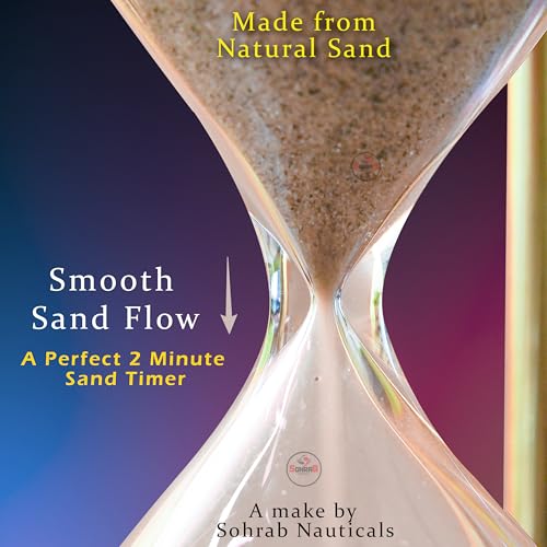Image of Pen Holder | 2 Minute Brass Sand Timer | Natural Sand Color | Smiley Design | Hourglass with Pen Holder | Wooden Base | 11x8x15cm | Pen Stand Hourglass for Gifts (Pack of 1).