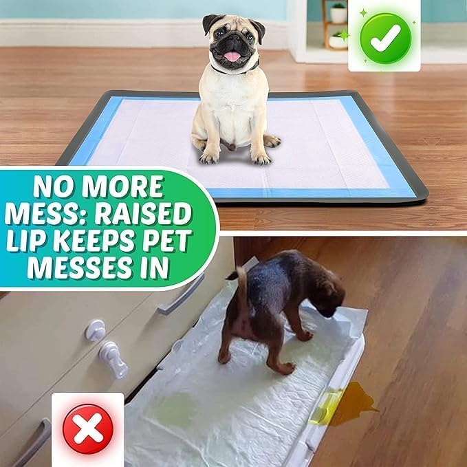 Image of TidyFriend 2 Pk Dog Pee Pad Holder Tray Fits for 27.5 inch x 44 inch Pee Pads with Corner Lock Holes, Raised Edges, Non-Spill, Easy to Clean Silicone Dog Potty Tray Holder, for Indoor Floor Protection (Grey)