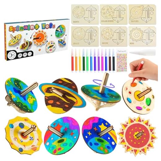 Hshenjhu 12 Pièces Toupie en Bois, Gyroscope Planétaire, Bricolage en Toupie Bois pour Enfants 4 5 6 7 8 9 10 Garçons Filles, Jouet Créatif Cadeau, Idée Anniversaire Enfant