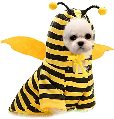 ChezAbbey Dog Hoodies Pet Bee Clothes Outfit Cat Warm Winter Sweater Coat Pullover Clothing Doggie Hooded Sweatshirts Puppy Apparel Cold Weather Costume for Chihuahua Small Medium Dogs