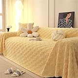 Hiseng seng Manta de Sofá de Felpa Funda de Sofa Grande para 1 2 3 4 Plazas, Mantas Cubrecama Cómoda Protector Cubre Arañazo Universal para Gatos Perros (Amarillo,180x180cm)
