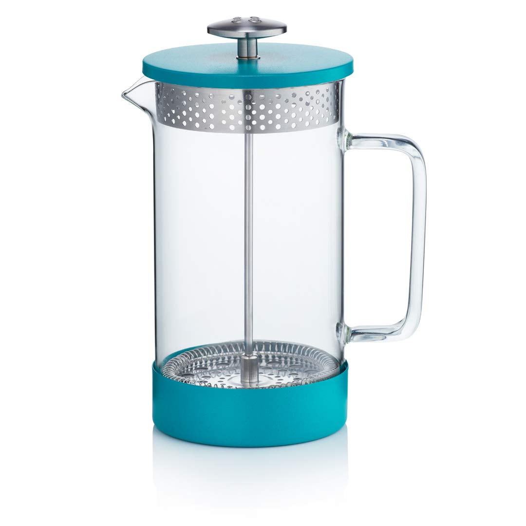 Barista & Co Core Cafetière à piston française – Passoire à thé et café sans plastique avec gobelet en verre borosilicate, filtre en métal et base en acier amovible – Infuseur manuel à thé et café