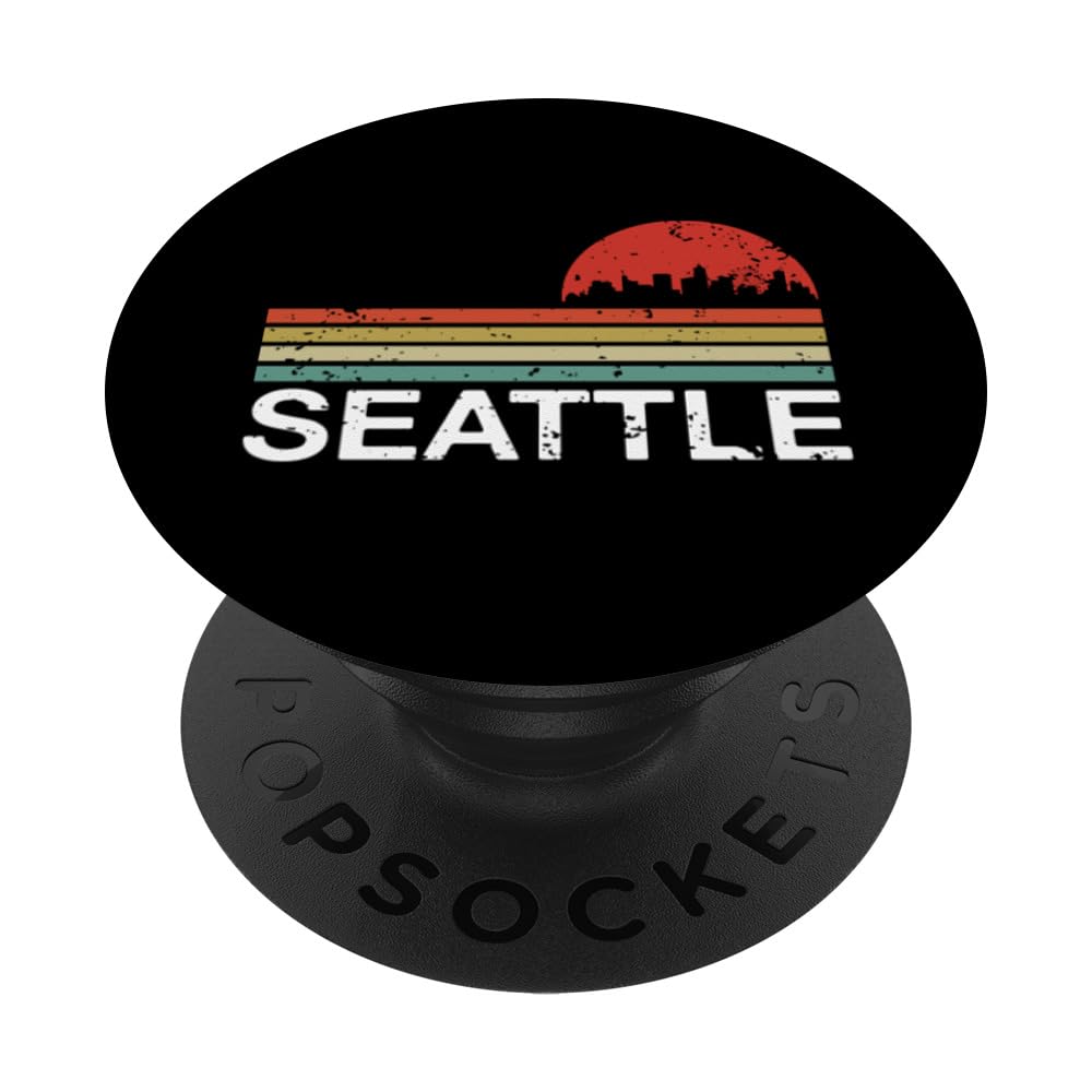 Seattle Best City Retro Vintage Skyline Rain USA Fan PopSockets Swappable PopGrip