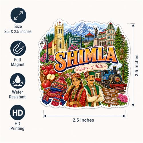 Image of Zesta Wooden Fridge Magnets Set | Refrigerator Decor Magnets for Kitchen | India Souvenir Fridge Magnet Collection | Wooden Magnet for Fridge Door Decoration (Shimla)