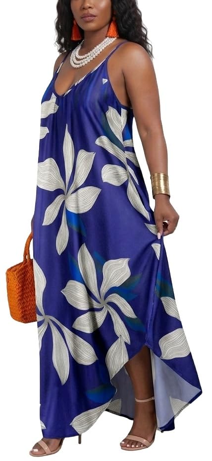 Image of Women's Casual Summer Maxi Dresses Sleeveless Adjustable Spaghetti Strap Loose Plus Size Dresses