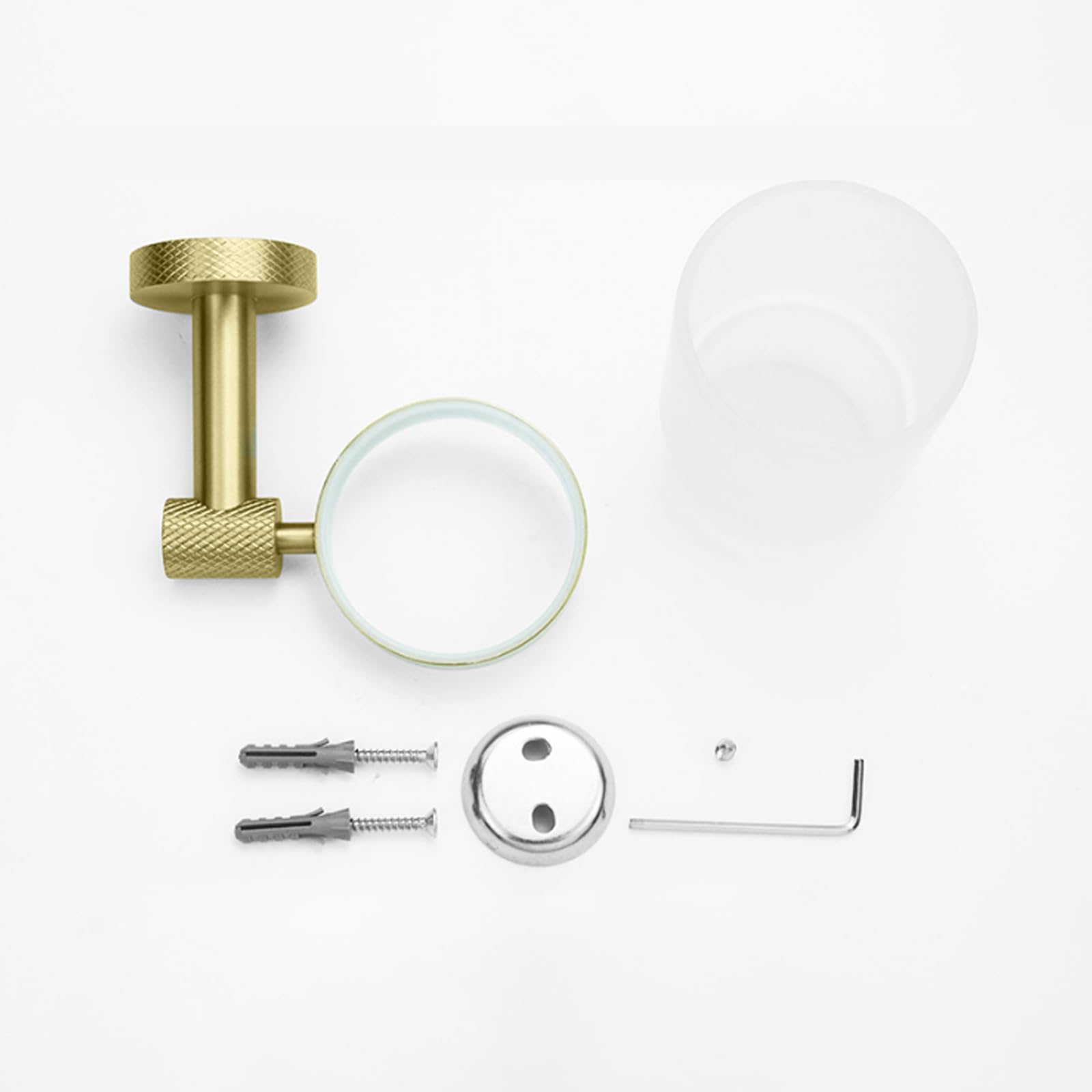 Brushed Gold,Portaspazzolino da Denti, Portaspazzolino da Denti A Parete con Bicchiere in Vetro Smerigliato, Portabicchiere in Acciaio Inossidabile 304 per Accessori Decorativi per Il Bagno
