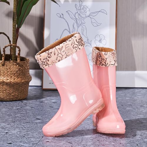 Transparent Fashion Women's Mid-calf Rain Boots, Waterproof Garden Shoes, Non-slip Sole, with Removable Plush Lining, Suitable for All Seasons.3