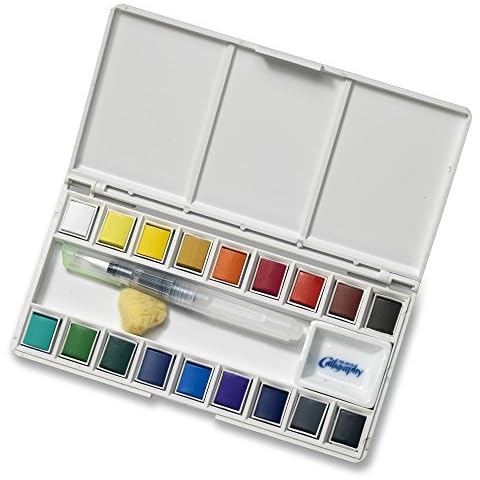 Jerry Q Art 18 Assorted Water Colors Travel Pocket Set- Quality Refillable Water Brush with Sponge - Easy to Blend Colors - Built in Palette - Perfect for Painting On The Go JQ-118 Cover
