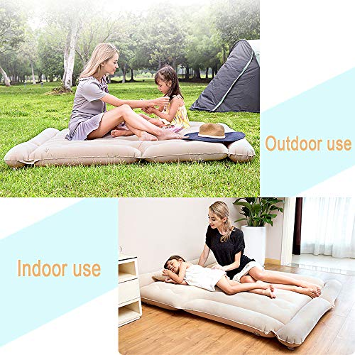 Car SUV Air Mattress Camping Bed with Pillow, Inflatable with Pump for Rest Sleep Travel Camping (Beige)