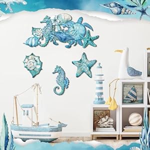 Blulu 4 Pcs Metal Beach Wall Decor Hanging Sea Life Decor Metal Fish Wall Art for Ocean Nautical Theme Living Room Bedroom Decorations(Classic Style) Blulu 4 Pcs Metal Beach Wall Decor Hanging Sea Life Decor Metal Fish Wall Art for Ocean Nautical Theme Living Room Bedroom DecorationsClassic Style