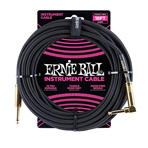 Ernie Ball 18ft Braided Straight/Angle Instrument Cable, Black (P06086)